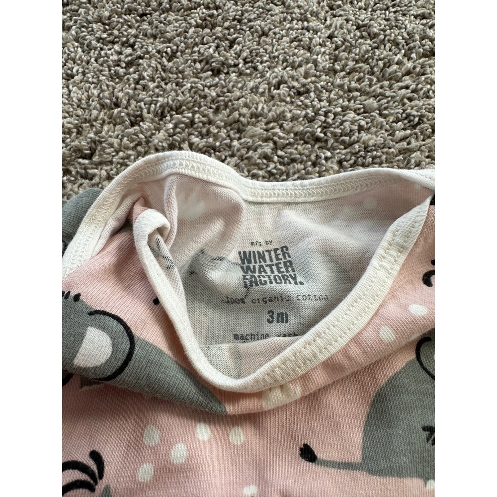 Winter Water Factory Pink Elephant Organic Cotton Romper 3M Long Sleeve Snaps - Picture 2 of 6